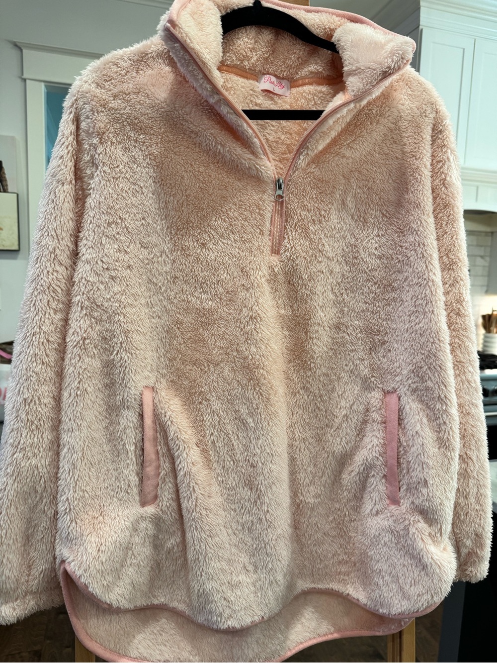 Pink Lily Plush Sherpa Half-Zip Jacket in Light Pink